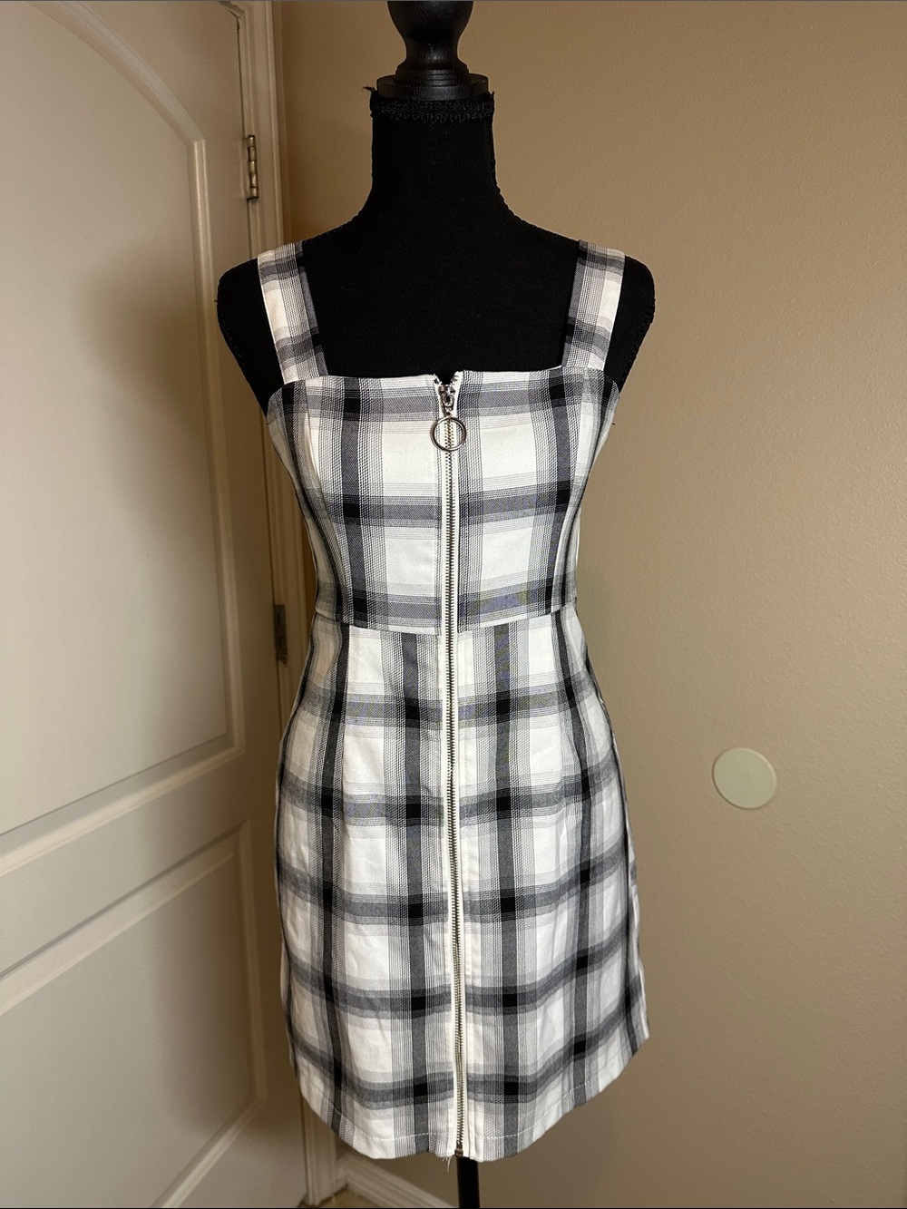 Forever 21 Black and White Plaid Zip-Front Mini Dress